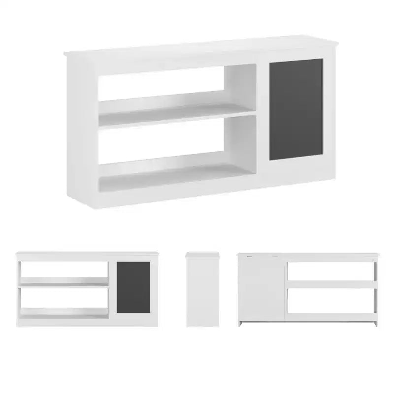 MAYEERTY Étagère à livres et meuble de rangement pour jouets 3 en 1 avec tableau noir, organiseur pour salle de jeux, chambre, salle de classe, blanc