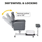 Fauteuil de pédicure avec tabouret, repose-pieds et bassin de massage, réglable en hauteur, fauteuil de pédicure avec repose-pieds inclinable hydraulique et pivotant à 360 degrés