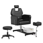 Pedicure chair with stool, footrest and massage foot basin, height adjustable, 360 degree rotating hydraulic reclining foot bath pedicure chair