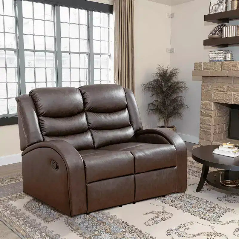 MAYEERTY Causeuse inclinable en similicuir, Fauteuil inclinable 2 places à dossier réglable pour salon, Marron