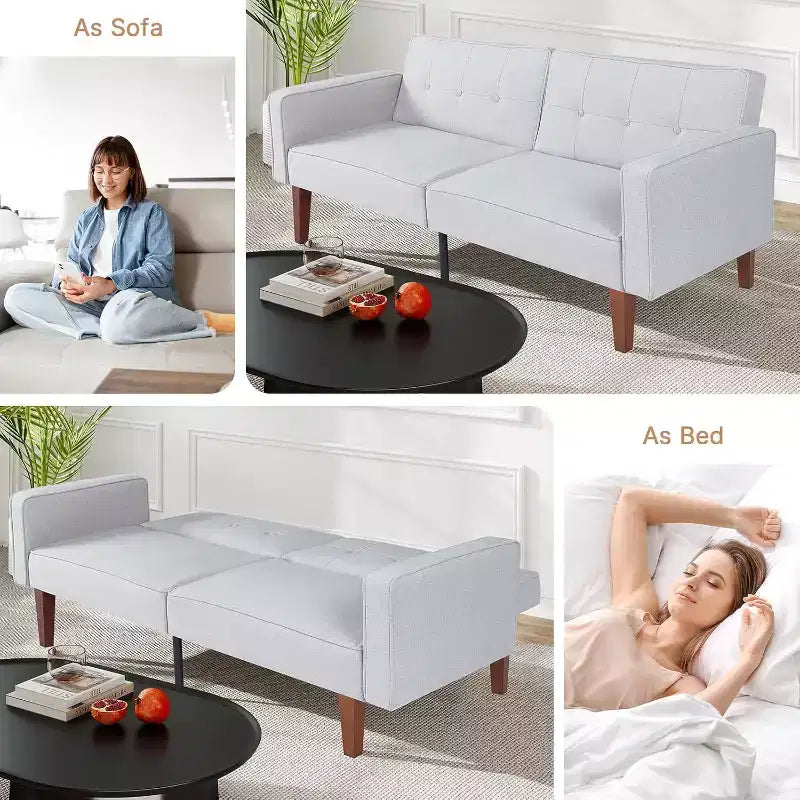 Canapé-lit convertible Zevemomo avec dossier réglable, fonctions de fauteuil inclinable et de causeuse, coussins en mousse et à ressorts, blanc
