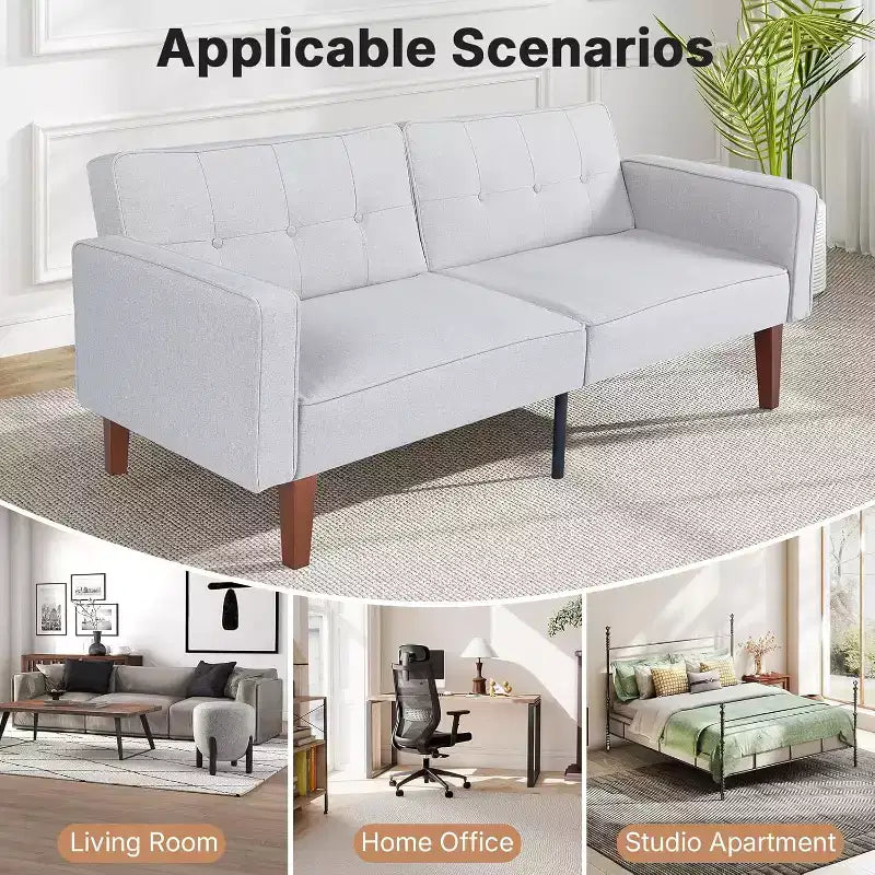 Canapé-lit convertible Zevemomo avec dossier réglable, fonctions de fauteuil inclinable et de causeuse, coussins en mousse et à ressorts, blanc