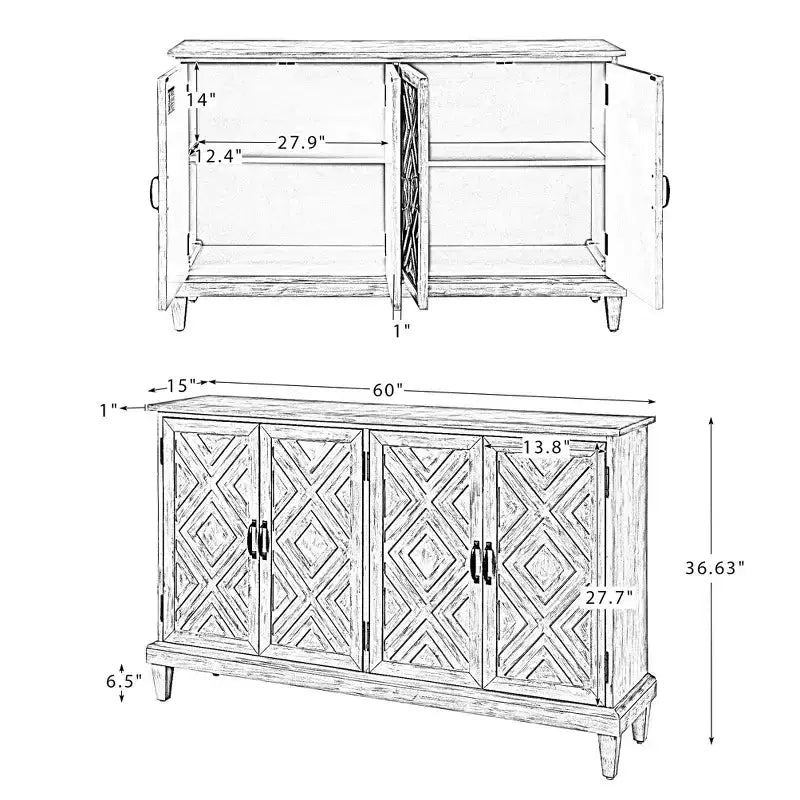 Bahut large Jochen 60 avec étagères réglables|ARTFUL LIVING DESIGNS-BLANC