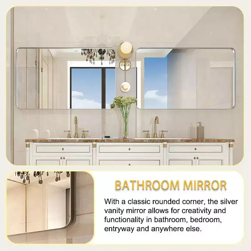Miroir de salle de bain rectangulaire Okak horizontal et vertical, miroir de courtoisie avec cadre en alliage d'aluminium, miroir mural pour salle de bain, salon