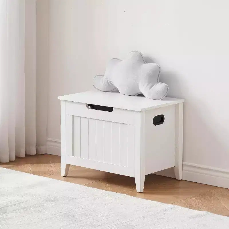 Banc de rangement avec coussin, Coffre de rangement en bois de 60 cm, Banc d'entrée à couvercle rabattable avec 2 charnières de sécurité, Grande malle de rangement pour salon