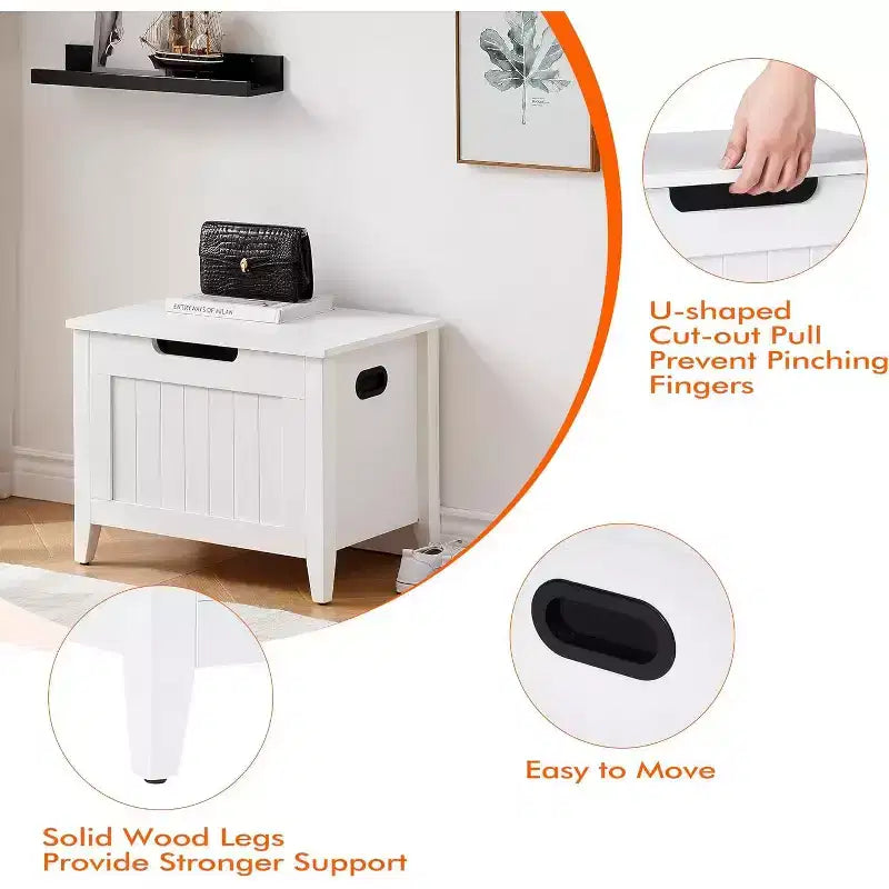 Banc de rangement avec coussin, Coffre de rangement en bois de 60 cm, Banc d'entrée à couvercle rabattable avec 2 charnières de sécurité, Grande malle de rangement pour salon