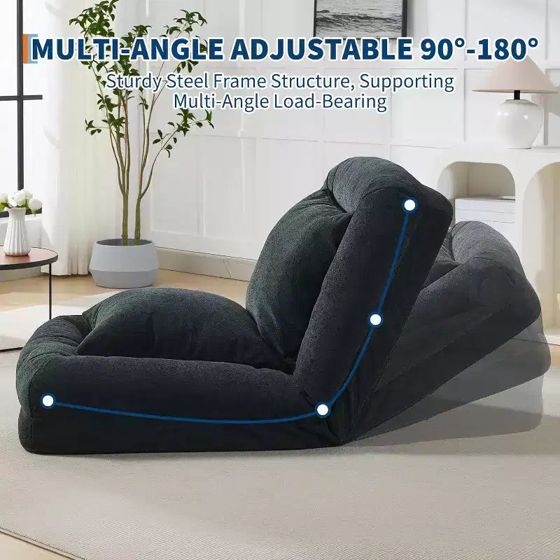 COZONY Lit de sol, canapé-lit, fauteuil paresseux réglable 5 positions, lit pour humains et animaux de compagnie, tatami pliable, oreillers inclus