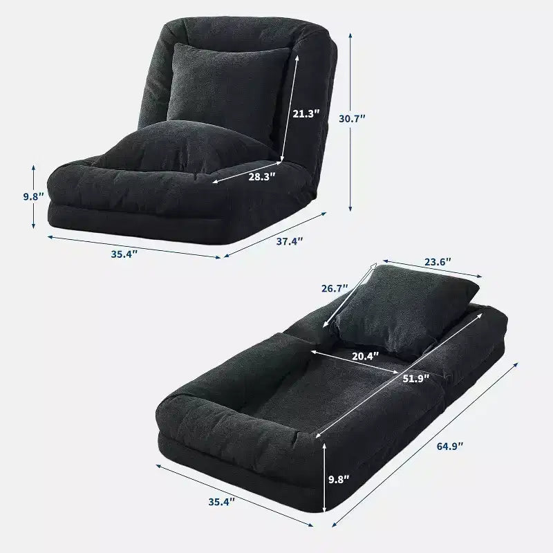 COZONY Lit de sol, canapé-lit, fauteuil paresseux réglable 5 positions, lit pour humains et animaux de compagnie, tatami pliable, oreillers inclus