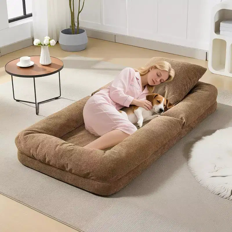 COZONY Lit de sol, canapé-lit, fauteuil paresseux réglable 5 positions, lit pour humains et animaux de compagnie, tatami pliable, oreillers inclus