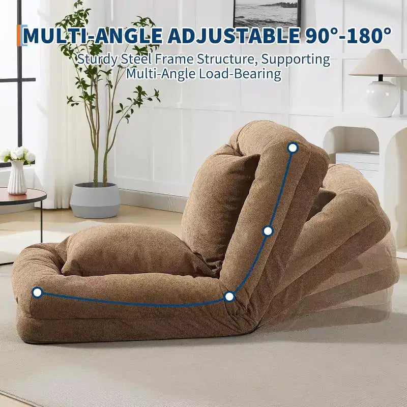 COZONY Lit de sol, canapé-lit, fauteuil paresseux réglable 5 positions, lit pour humains et animaux de compagnie, tatami pliable, oreillers inclus