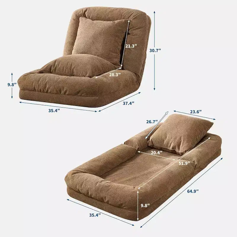 COZONY Lit de sol, canapé-lit, fauteuil paresseux réglable 5 positions, lit pour humains et animaux de compagnie, tatami pliable, oreillers inclus