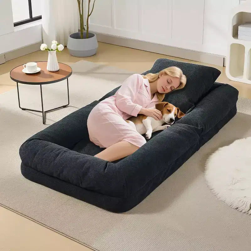 COZONY Lit de sol, canapé-lit, fauteuil paresseux réglable 5 positions, lit pour humains et animaux de compagnie, tatami pliable, oreillers inclus