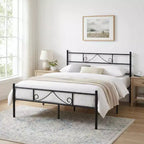 FurnitureR Full Size Metal Bed Frame with Headboard & Footboard, Platform Bed with Under Bed Storage, Noise-Free, No Box Spring Needed, Black