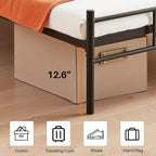 FurnitureR Cadre de lit double en métal avec tête et pied de lit, plateforme de lit avec rangement sous le lit, silencieux, pas besoin de sommier tapissier, noir