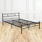 FurnitureR Cadre de lit double en métal avec tête et pied de lit, plateforme de lit avec rangement sous le lit, silencieux, pas besoin de sommier tapissier, noir