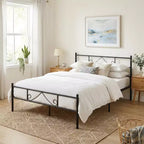 FurnitureR Cadre de lit double en métal avec tête et pied de lit, plateforme de lit avec rangement sous le lit, silencieux, pas besoin de sommier tapissier, noir