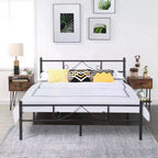 FurnitureR Cadre de lit double en métal avec tête et pied de lit, plateforme de lit avec rangement sous le lit, silencieux, pas besoin de sommier tapissier, noir