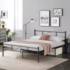 FurnitureR Cadre de lit double en métal avec tête et pied de lit, plateforme de lit avec rangement sous le lit, silencieux, pas besoin de sommier tapissier, noir