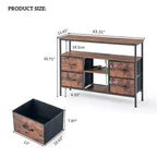 Tables console avec ports USB et station de charge, table d'entrée de 110 cm avec 4 tiroirs en tissu, table de canapé étroite avec étagères de rangement marron