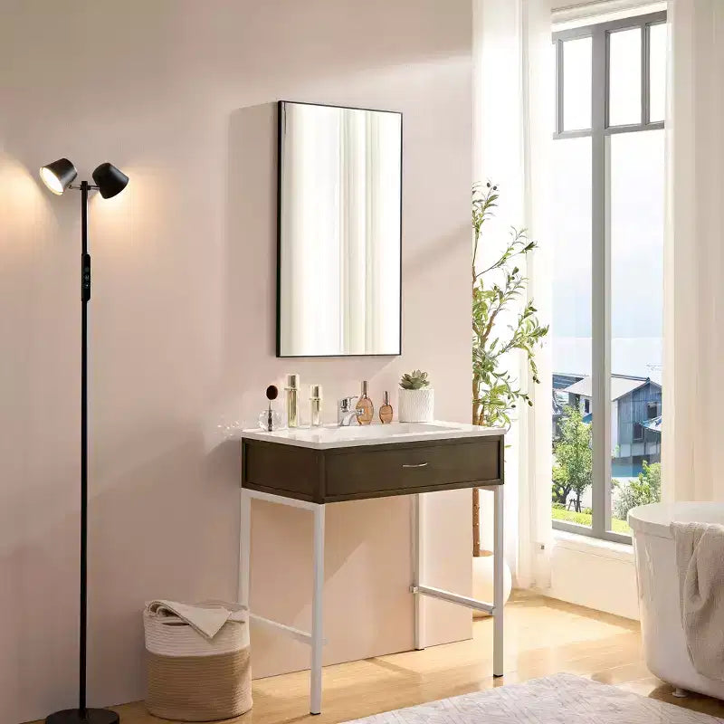 Okak 60X22IN Miroir mural rectangulaire minimaliste avec cadre en aluminium, miroir de salle de bain avec 2 options d'accrochage, miroir de courtoisie pour salle de bain, noir