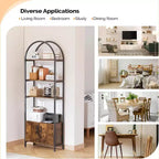 VINGLI Vitrine voûtée, Bibliothèque avec portes de rangement, Étagère à 5 niveaux, Élégante pour salon, salle à manger, bureau, salle d'étude, Marron rustique