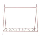 Lit cabane simple, cadre de lit en métal avec tente, lit cabane au sol avec lattes pour enfants, filles, garçons, aucun sommier tapissier requis