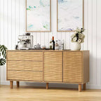 Buffet moderne du milieu du siècle de 61 po avec motif de rainures ondulantes - Grand buffet de rangement avec 3 tiroirs