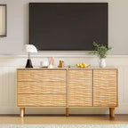 Buffet moderne du milieu du siècle de 61 po avec motif de rainures ondulantes - Grand buffet de rangement avec 3 tiroirs