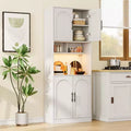 71.9Tall Arched Bookshelf, 7 Tier Farmhouse Wood Storage Cabinet with RGB Light, Barn Doors & 2 Open Shelves, for Living Room, Dining Room, Bathroom