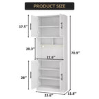 Étagère haute voûtée de 182,6 cm, Armoire de rangement en bois de style ferme à 7 niveaux avec lumière RVB, portes de grange et 2 étagères ouvertes, pour salon, salle à manger, salle de bain