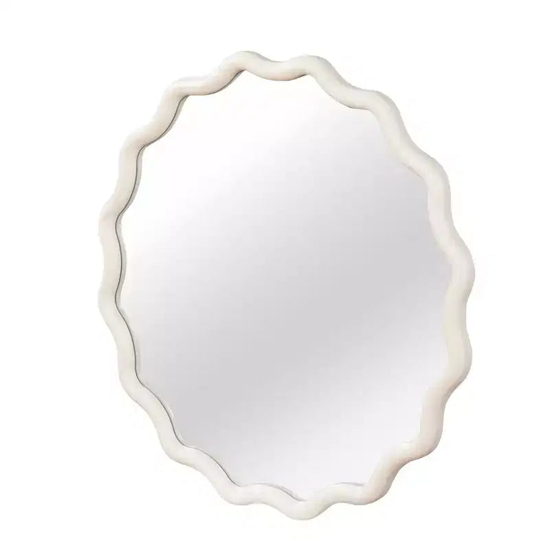 Miroir décoratif rond ondulé à cadre en bois massif blanc de 36 pouces, pour chambre à coucher, salle de bain, salon, entrée