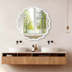 Miroir décoratif rond ondulé à cadre en bois massif blanc de 36 pouces, pour chambre à coucher, salle de bain, salon, entrée