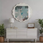 Miroir décoratif rond ondulé à cadre en bois massif blanc de 36 pouces, pour chambre à coucher, salle de bain, salon, entrée