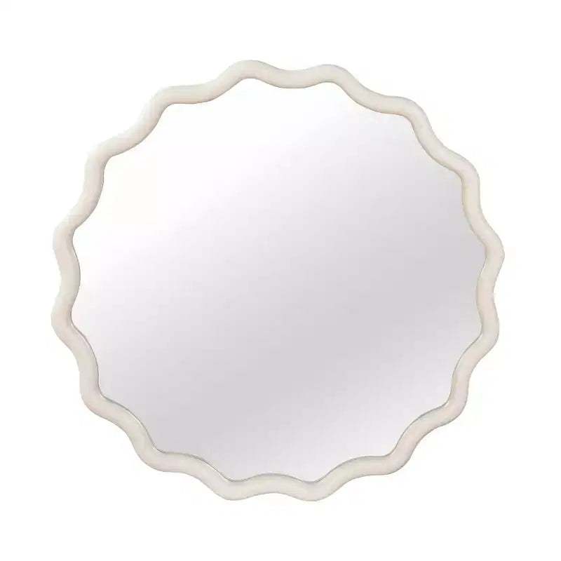 Miroir décoratif rond ondulé à cadre en bois massif blanc de 36 pouces, pour chambre à coucher, salle de bain, salon, entrée