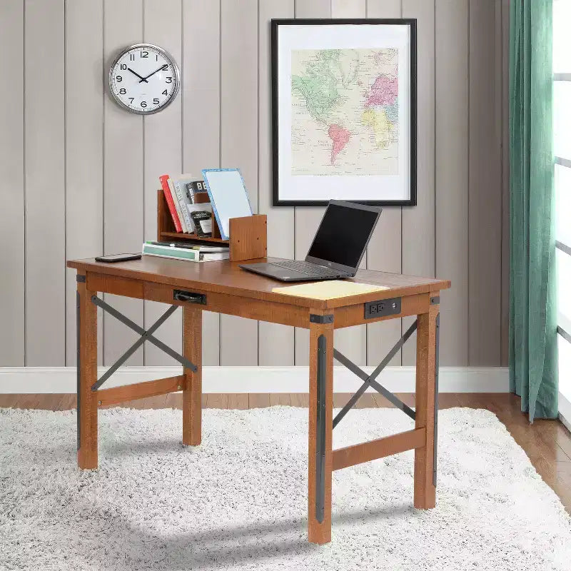 Bureaux d'ordinateur en bois marron de 74 cm de haut HomeStock avec étagère de rangement ouverte