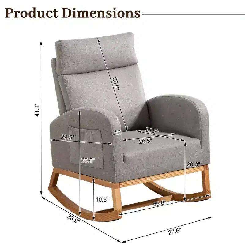 Fauteuil à bascule pour chambre d'enfant, Fauteuil à bascule rembourré pour chambre d'enfant avec pieds en bois d'hévéa, dossier haut confortable, poches latérales, fauteuil