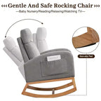 Fauteuil à bascule pour chambre d'enfant, Fauteuil à bascule rembourré pour chambre d'enfant avec pieds en bois d'hévéa, dossier haut confortable, poches latérales, fauteuil