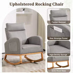 Fauteuil à bascule pour chambre d'enfant, Fauteuil à bascule rembourré pour chambre d'enfant avec pieds en bois d'hévéa, dossier haut confortable, poches latérales, fauteuil
