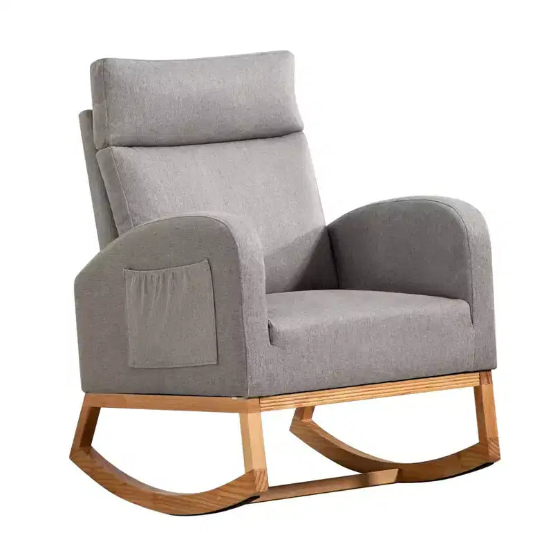 Fauteuil à bascule pour chambre d'enfant, Fauteuil à bascule rembourré pour chambre d'enfant avec pieds en bois d'hévéa, dossier haut confortable, poches latérales, fauteuil