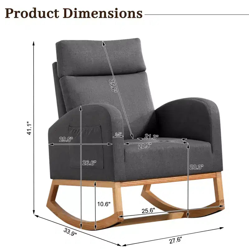 Fauteuil à bascule pour chambre d'enfant, Fauteuil à bascule rembourré pour chambre d'enfant avec pieds en bois d'hévéa, dossier haut confortable, poches latérales, fauteuil