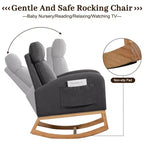 Fauteuil à bascule pour chambre d'enfant, Fauteuil à bascule rembourré pour chambre d'enfant avec pieds en bois d'hévéa, dossier haut confortable, poches latérales, fauteuil