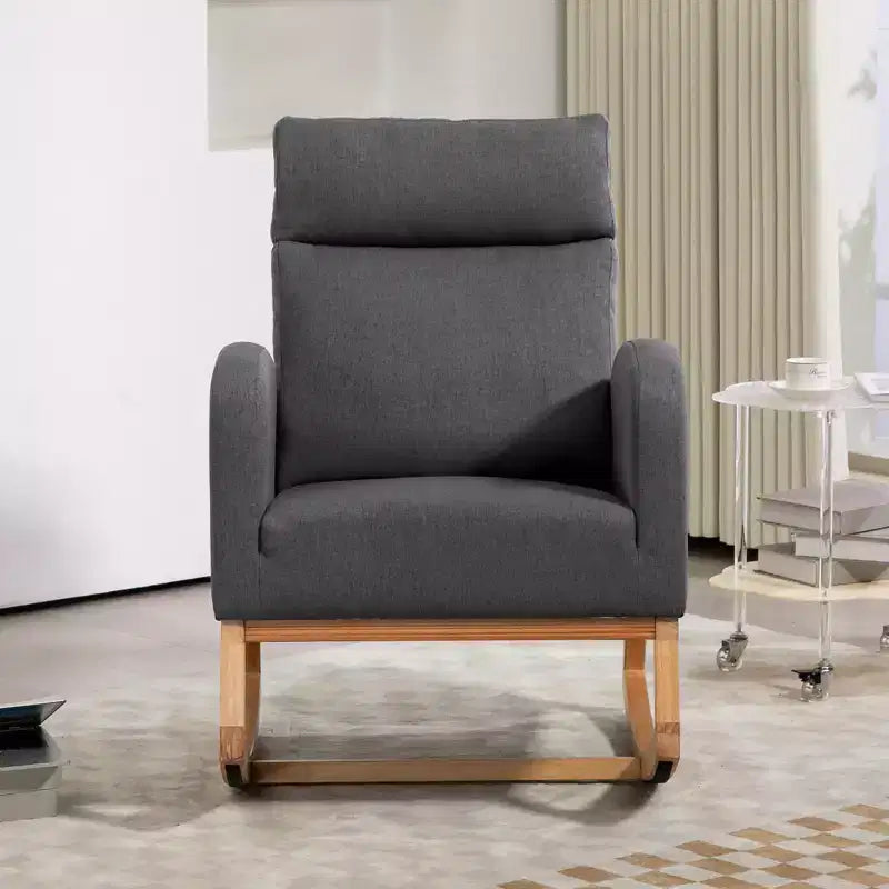 Fauteuil à bascule pour chambre d'enfant, Fauteuil à bascule rembourré pour chambre d'enfant avec pieds en bois d'hévéa, dossier haut confortable, poches latérales, fauteuil
