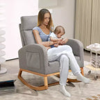 Fauteuil à bascule pour chambre d'enfant, Fauteuil à bascule rembourré pour chambre d'enfant avec pieds en bois d'hévéa, dossier haut confortable, poches latérales, fauteuil