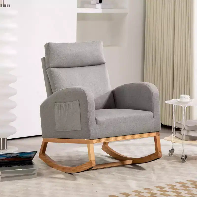 Fauteuil à bascule pour chambre d'enfant, Fauteuil à bascule rembourré pour chambre d'enfant avec pieds en bois d'hévéa, dossier haut confortable, poches latérales, fauteuil