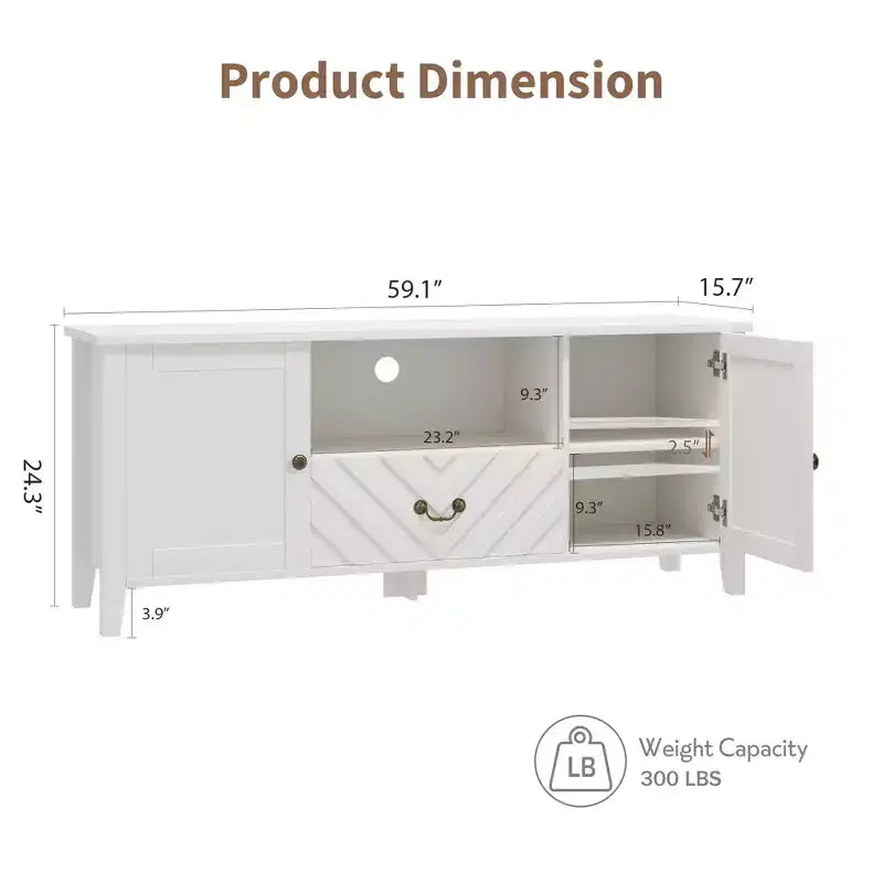 Meuble TV COZONY avec lumières LED, Table console TV rétro avec 2 compartiments de rangement et 1 tiroir, Meuble de divertissement pour salon