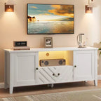 Meuble TV COZONY avec lumières LED, Table console TV rétro avec 2 compartiments de rangement et 1 tiroir, Meuble de divertissement pour salon