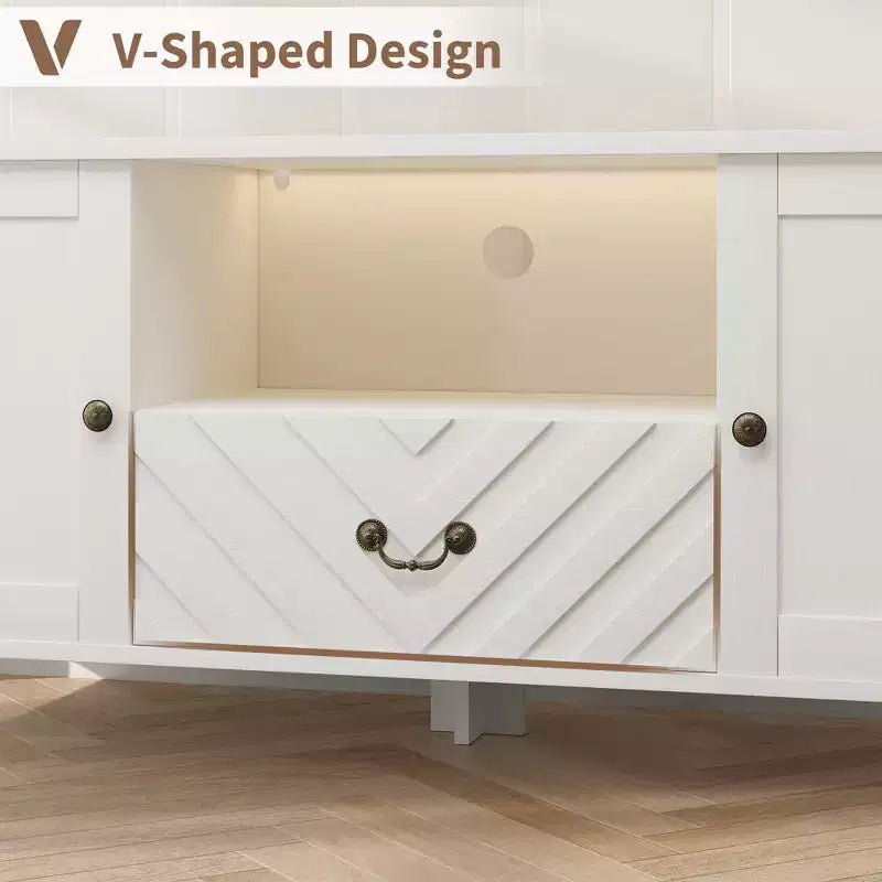 Meuble TV COZONY avec lumières LED, Table console TV rétro avec 2 compartiments de rangement et 1 tiroir, Meuble de divertissement pour salon
