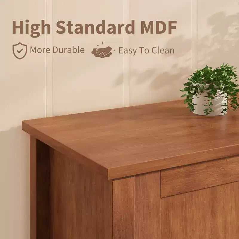 Meuble TV COZONY avec lumières LED, Table console TV rétro avec 2 compartiments de rangement et 1 tiroir, Meuble de divertissement pour salon