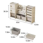 Whisen Meuble de Rangement pour Jouets pour Enfants, 8 Bacs de Rangement pour Jouets, 4 Niveaux de Rangement pour Livres et 2 Meubles de Rangement - Gris et Ivoire