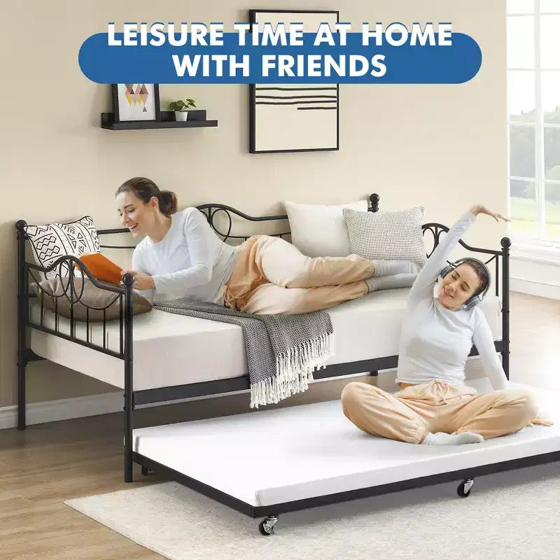 Lit de repos double moderne avec lit gigogne et dossier, canapé-lit gigogne, gain de place, assemblage facile, support à lattes en acier, pour salon, chambre à coucher